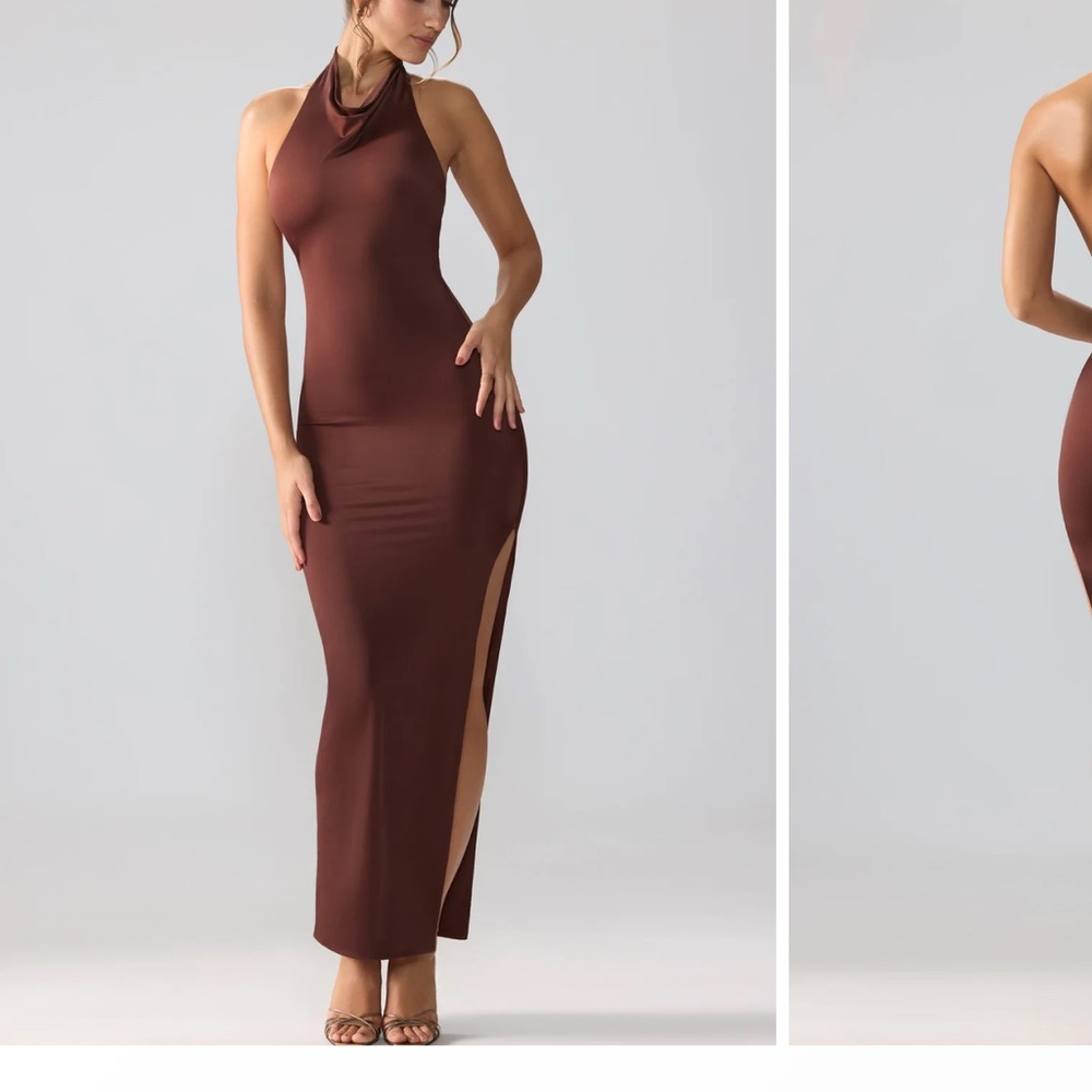Elegant Brown Halter Neck Dress